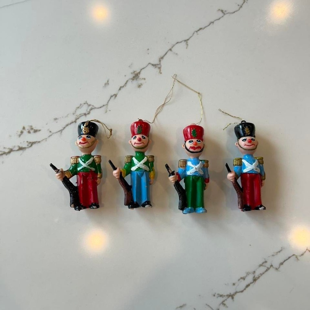 Vintage toy soldier christmas plastic ornaments decor set of 4